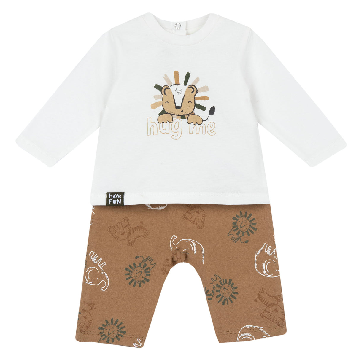 Completo T-Shirt Bianca E Pantalone Beige