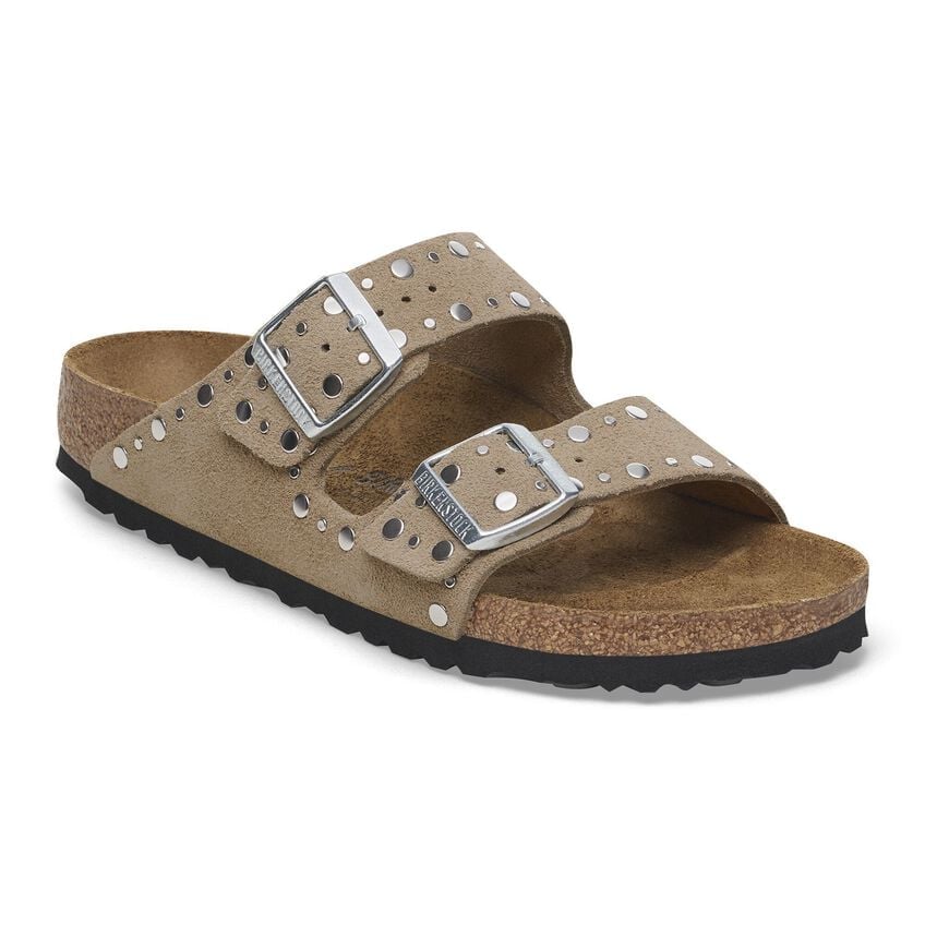Arizona Rivet Taupe Suede Leather