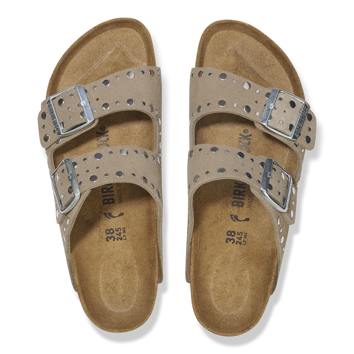 Arizona Rivet Taupe Suede Leather