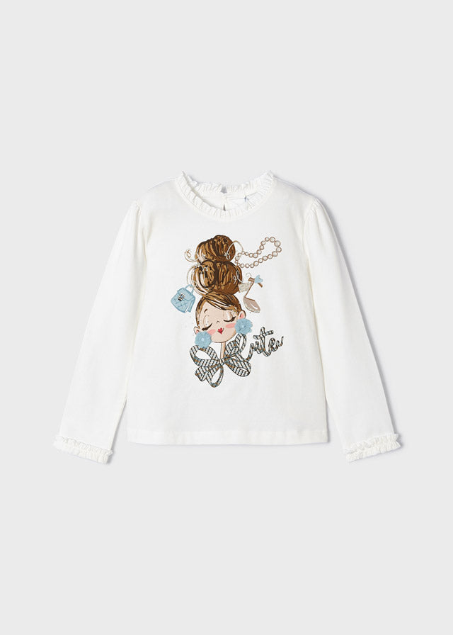 Maglietta Manica Lunga Serigrafia Beige-Blue