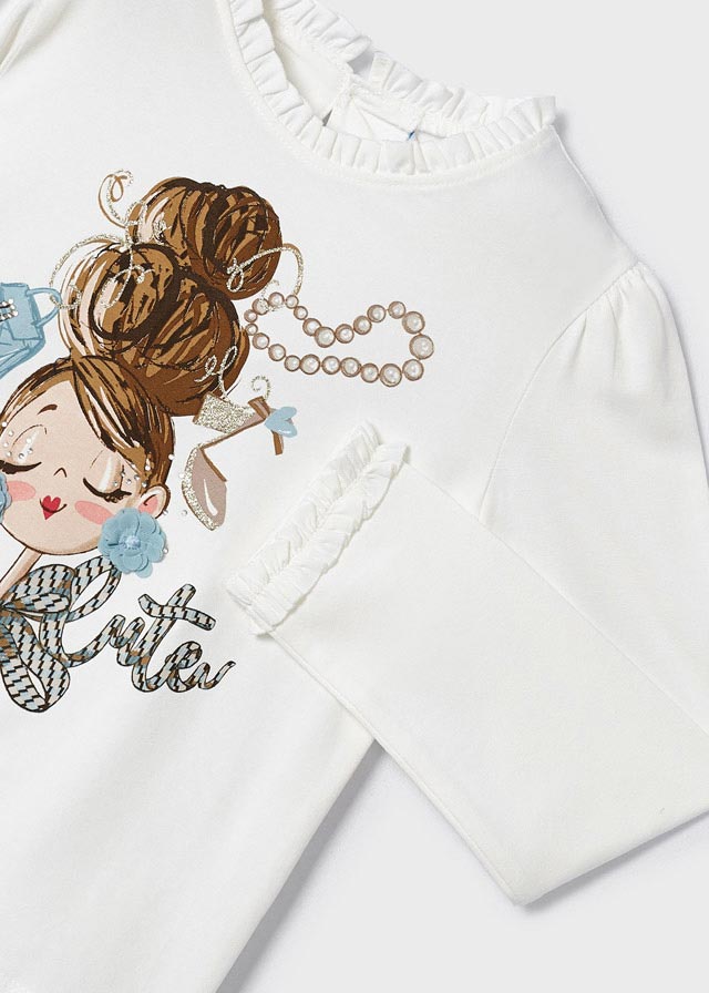 Maglietta Manica Lunga Serigrafia Beige-Blue