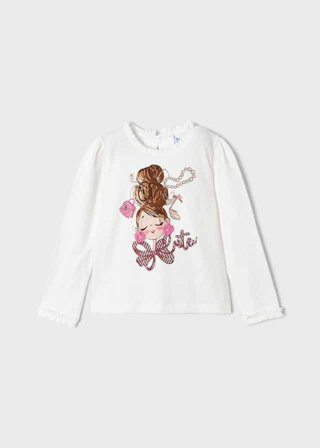 Maglietta Manica Lunga Serigrafia Beige-Orch