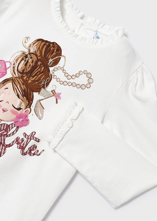 Maglietta Manica Lunga Serigrafia Beige-Orch