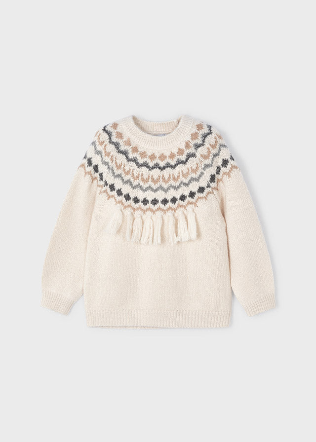 Maglione Jacquard Frangia Beige
