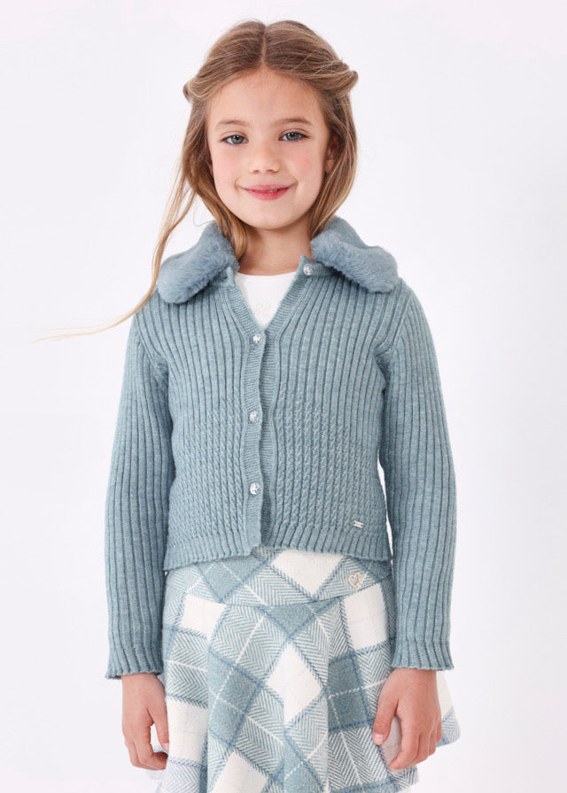 Cardigan Tricot Colletto Pell Bluebell