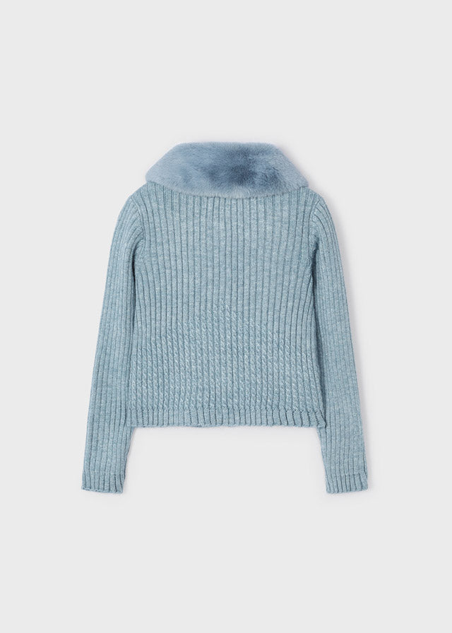 Cardigan Tricot Colletto Pell Bluebell