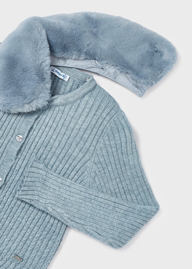 Cardigan Tricot Colletto Pell Bluebell