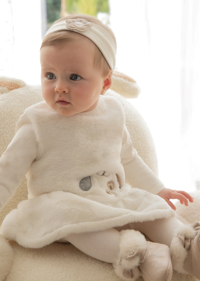 Vestito Pelliccia Bianco con Cerchietto