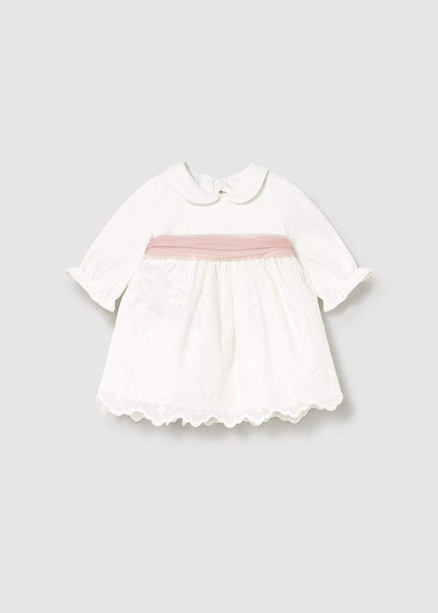 Vestito Combinato Ricamato Ecru