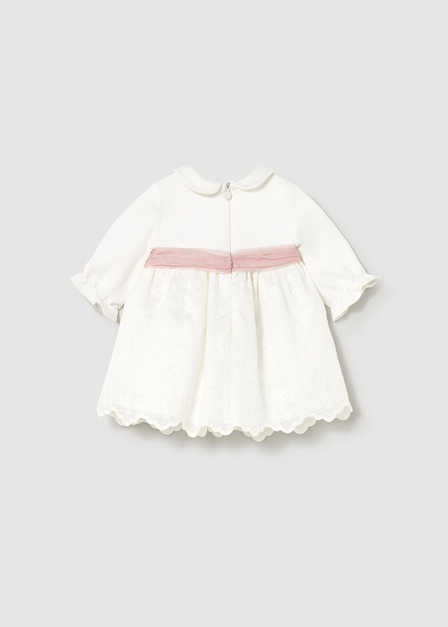 Vestito Combinato Ricamato Ecru