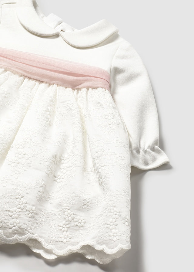 Vestito Combinato Ricamato Ecru