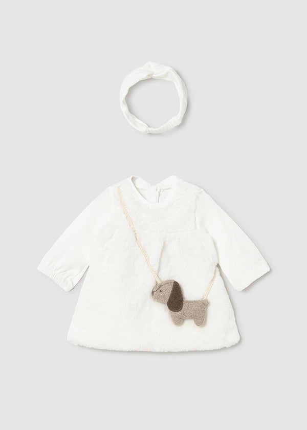 Vestito Combinato Pelo Ecru
