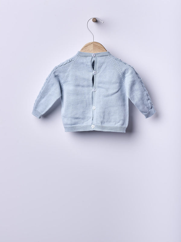 Maglione Azzurro Trecce Cotone Organico