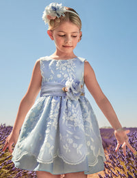 Vestito Azzurro Organza + Cint. Fiocco