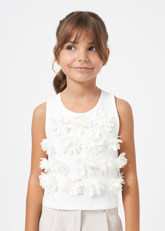 Top Fiori Tulle Bianco