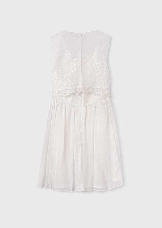 Vestito Bianco con Fiori Cuciti