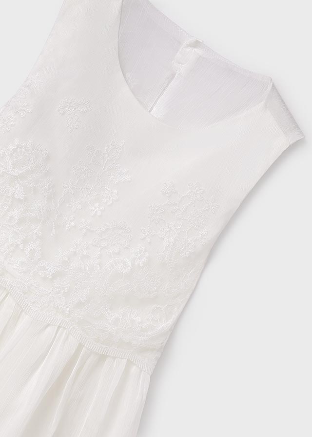 Vestito Bianco con Fiori Cuciti