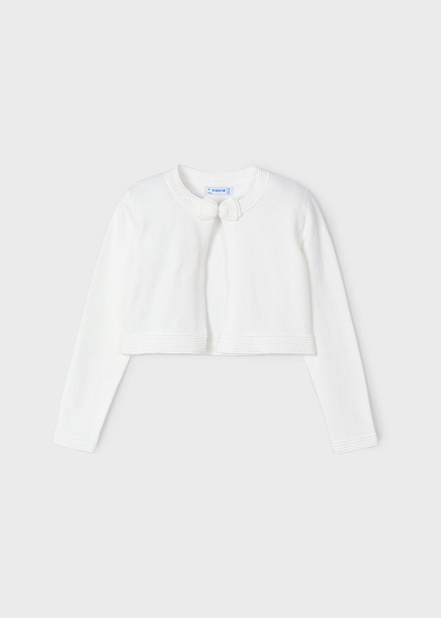Cardigan Tricot Basico Girocollo Ecru