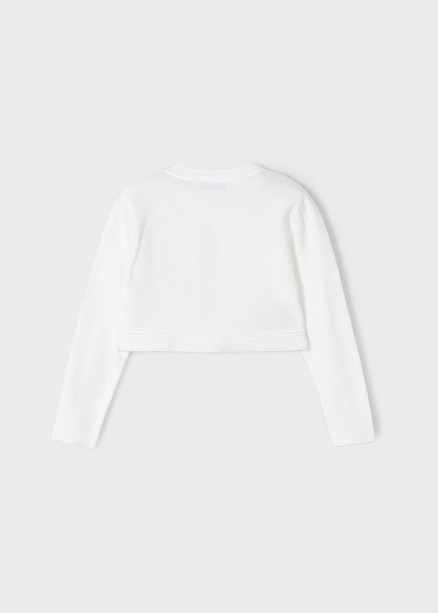 Cardigan Tricot Basico Girocollo Ecru