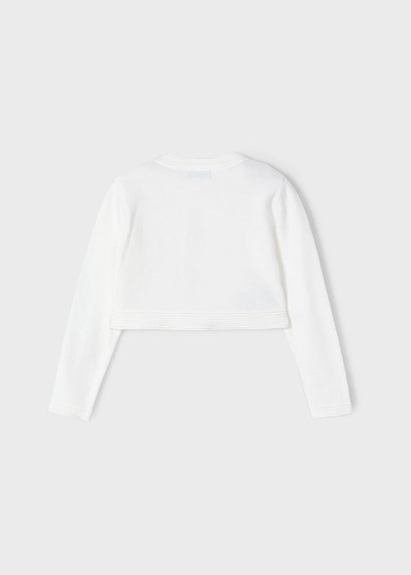 Cardigan Tricot Basico Girocollo Ecru