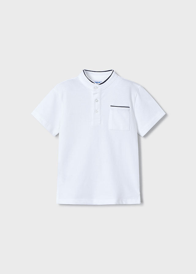 Polo Corta Colletto Alla Corean Bianco