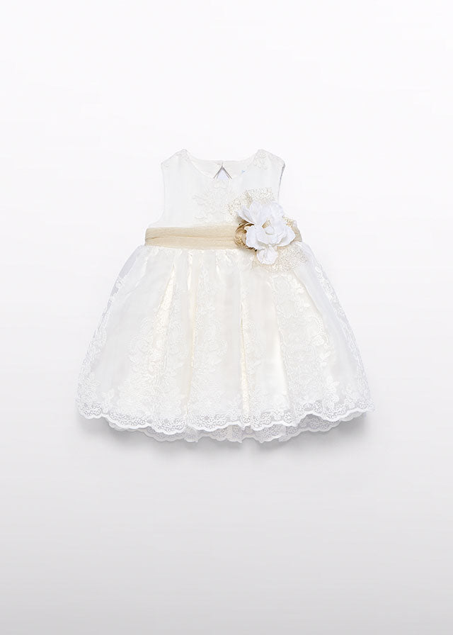 Vestito Organza Ricamato Panna