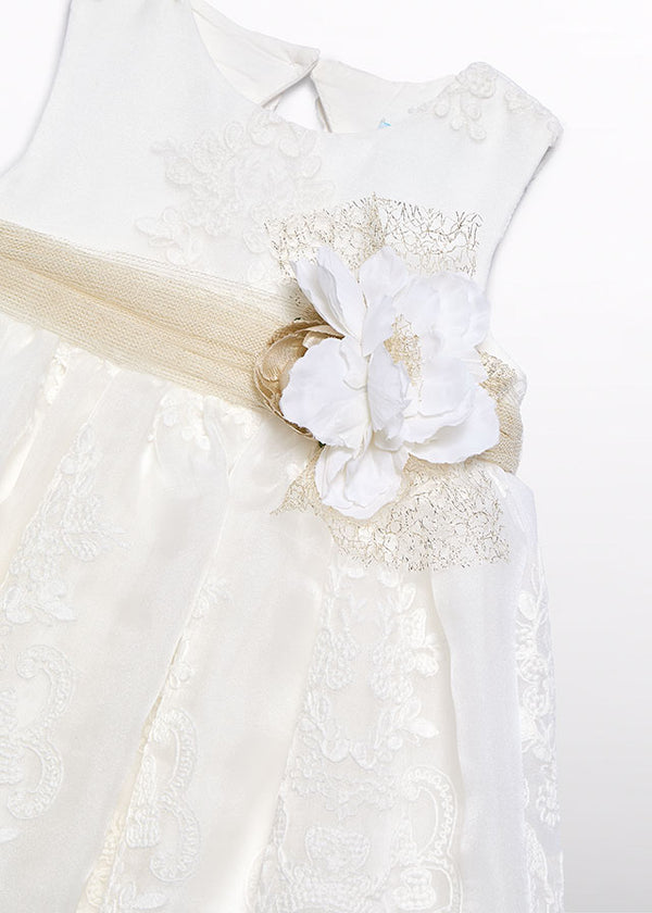 Vestito Organza Ricamato Panna
