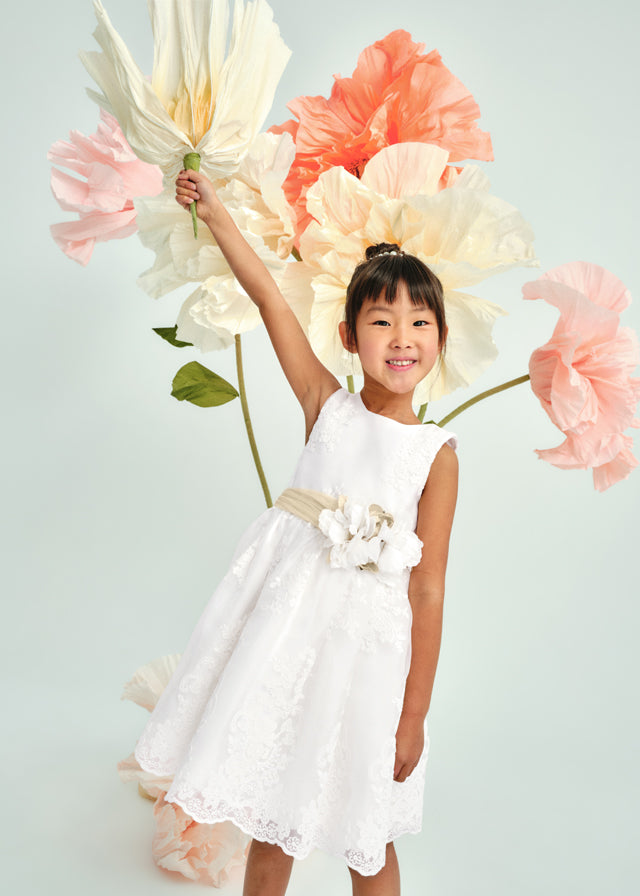 Vestito Organza Ricamato Panna
