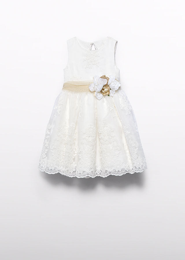 Vestito Organza Ricamato Panna
