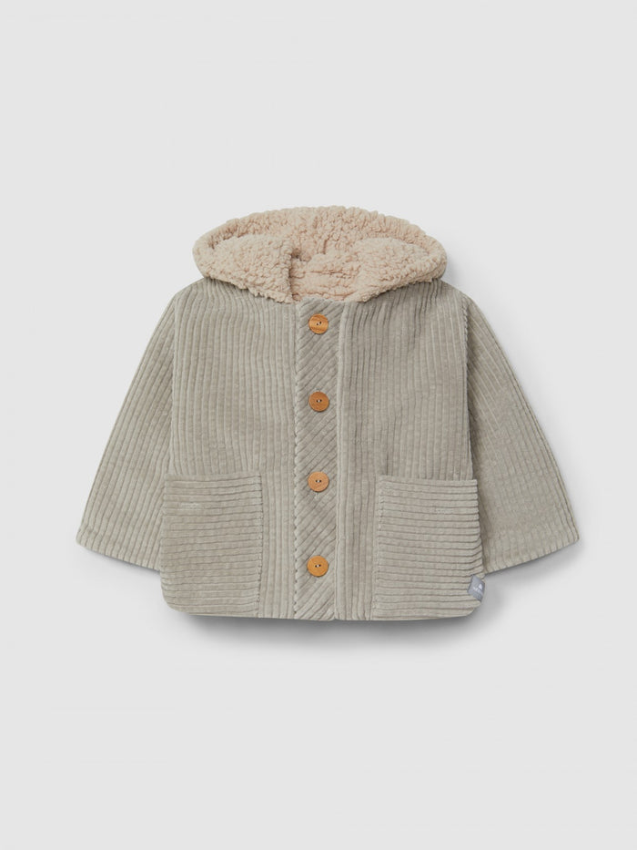 Giacca Velluto Orsetto Con Cappuccio Grigio