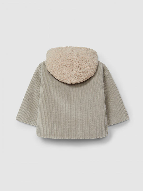 Giacca Velluto Orsetto Con Cappuccio Grigio