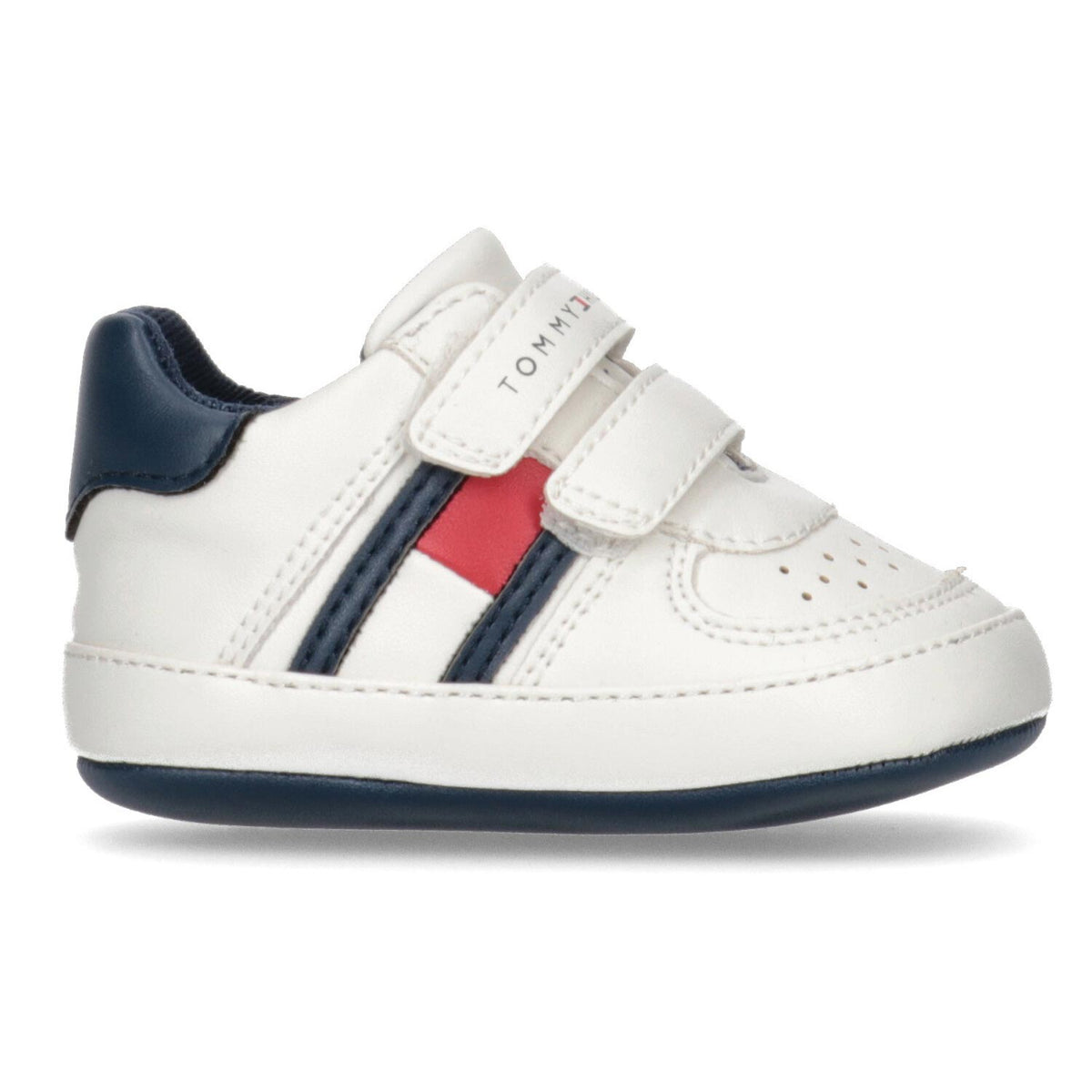 Sneakers Bassa Velcro Con Bandiera Bianco/Blu