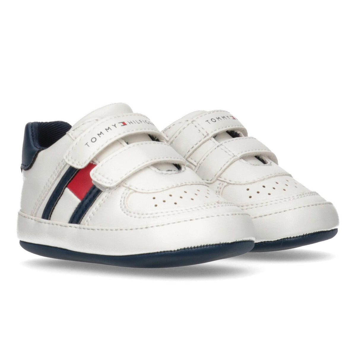 Sneakers Bassa Velcro Con Bandiera Bianco/Blu