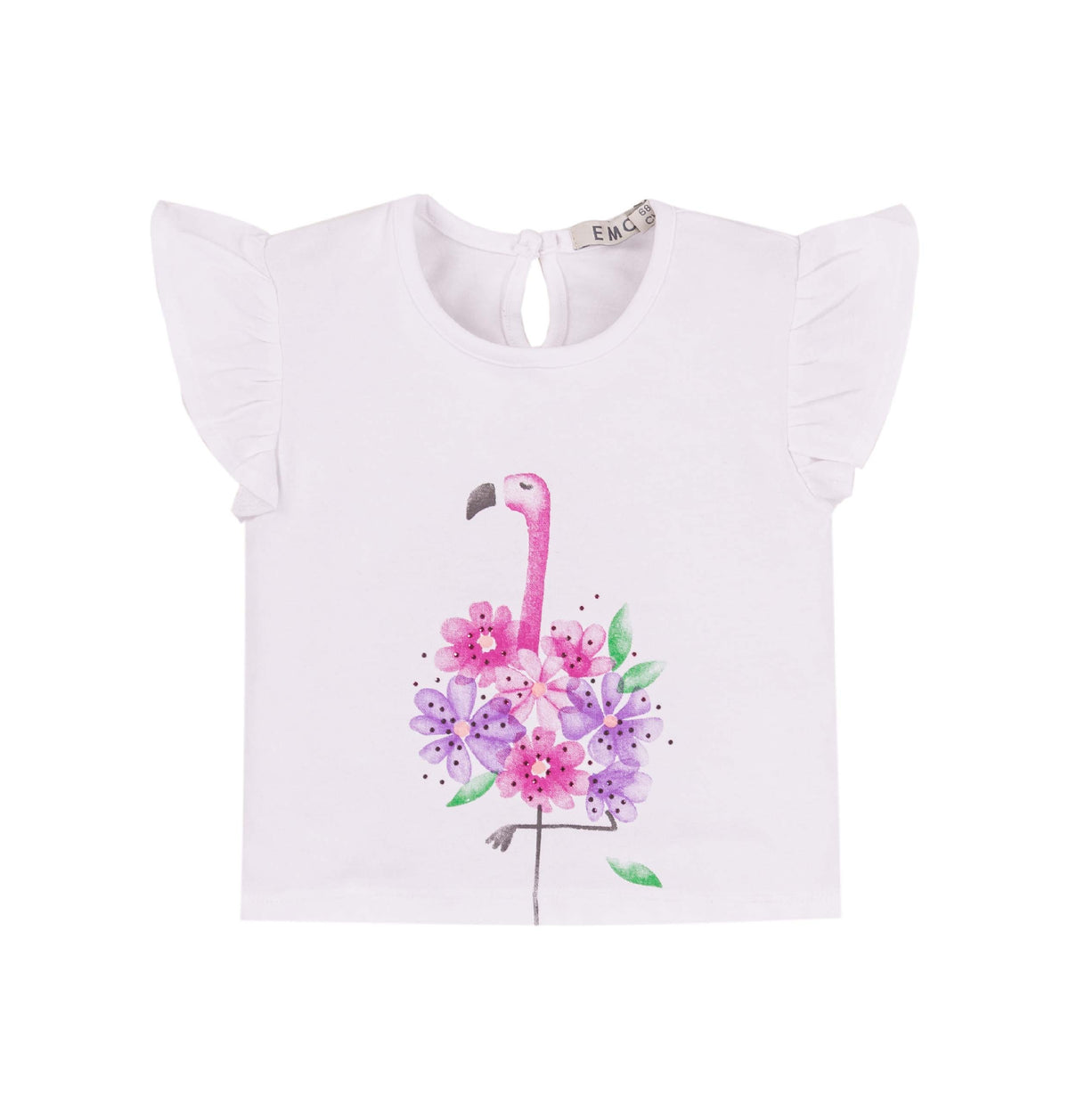 T-Shirt Bianca Con Fenicottero Rosa