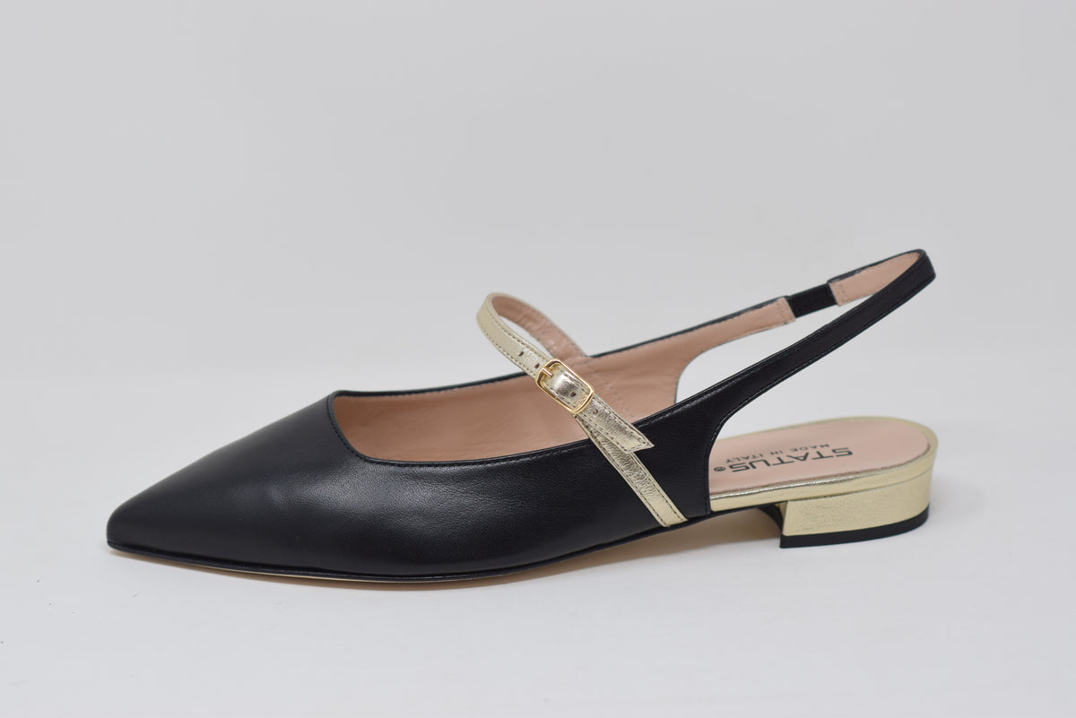 Ballerina Aperta Nera Con Cinturino