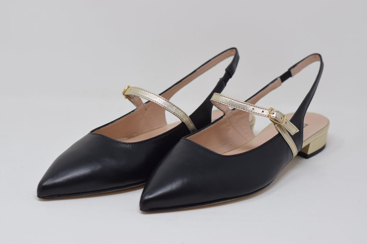 Ballerina Aperta Nera Con Cinturino