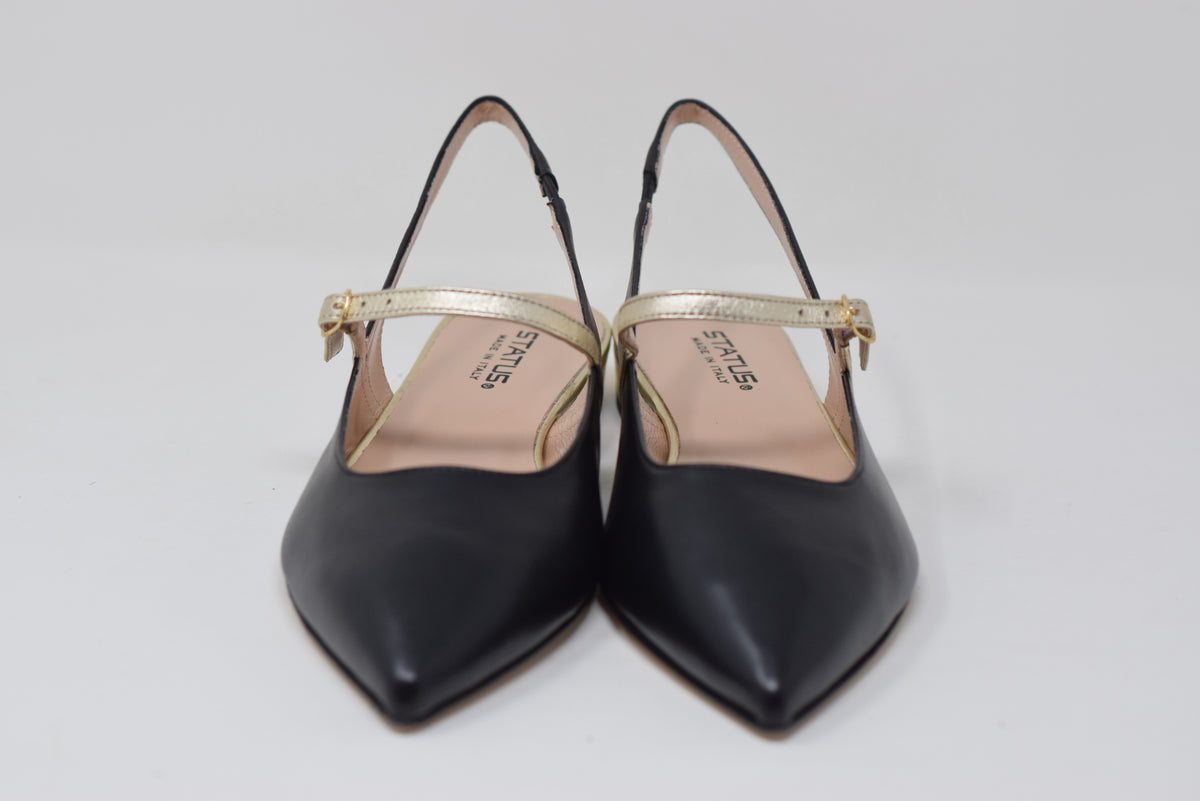 Ballerina Aperta Nera Con Cinturino