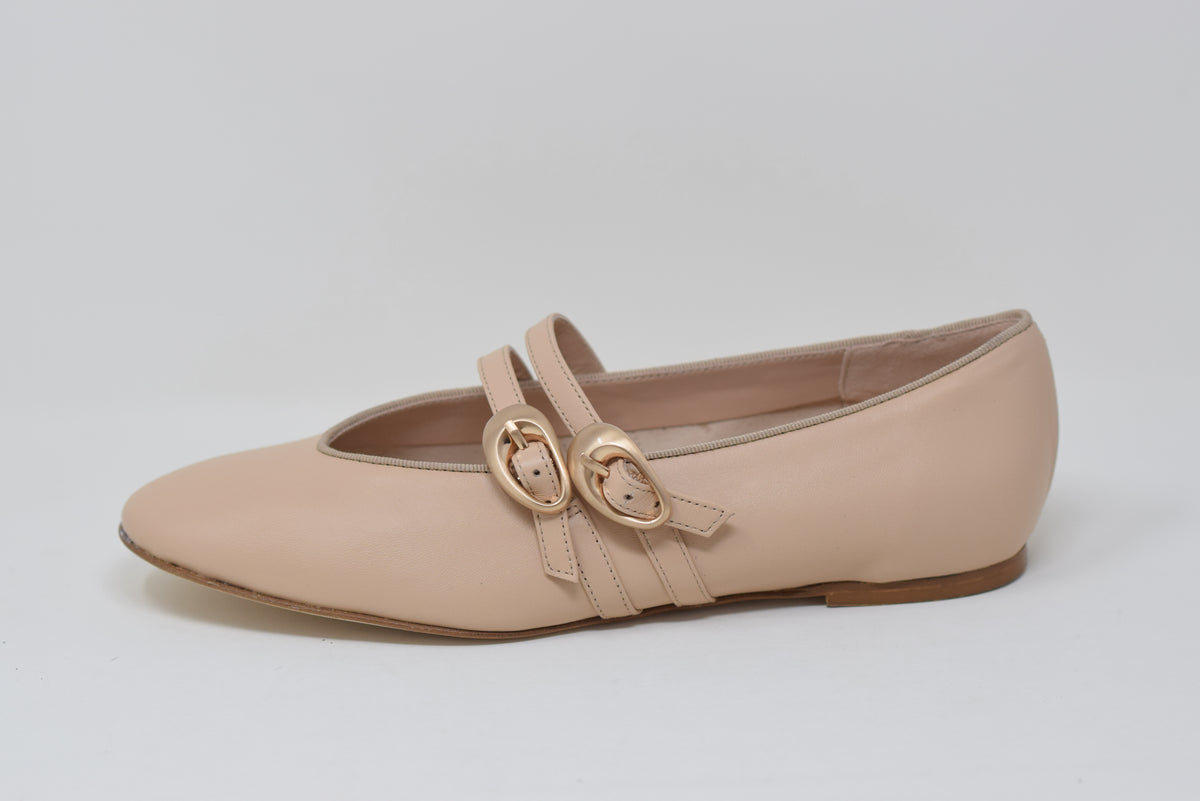 Ballerina Beige Con Doppio Cinturino