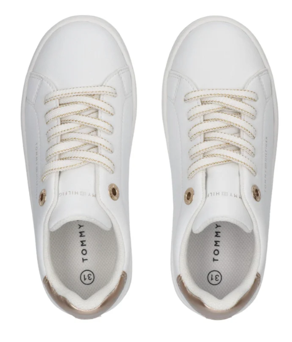Sneaker Bassa Allacciata Bianco Oro