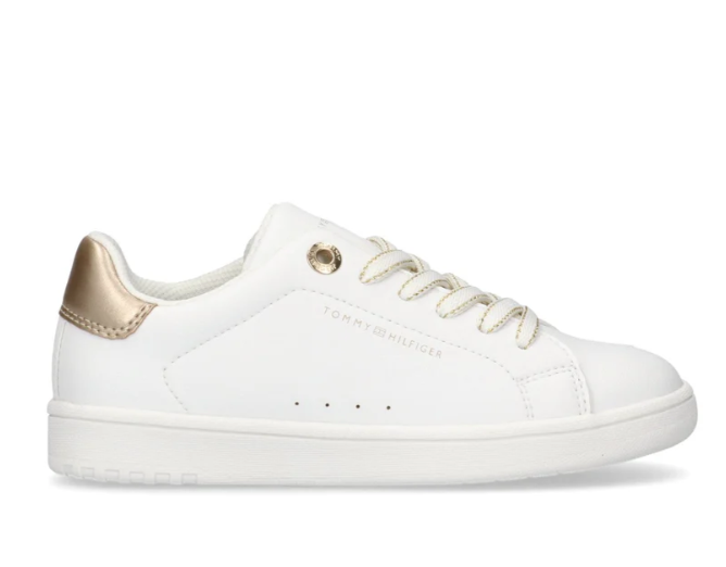 Sneaker Bassa Allacciata Bianco Oro