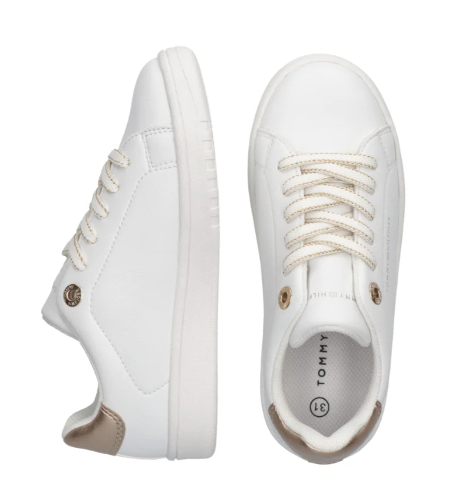 Sneaker Bassa Allacciata Bianco Oro