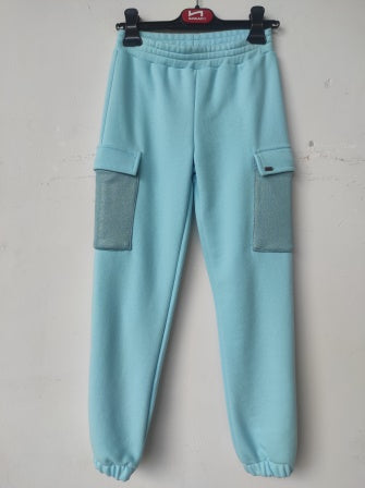 Pantalone Con Tasconi Felpa Diagonale Acqua