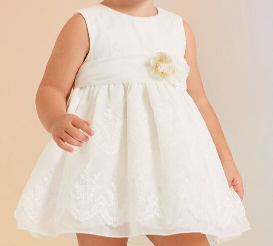 Vestito Organza Bordato Bianco