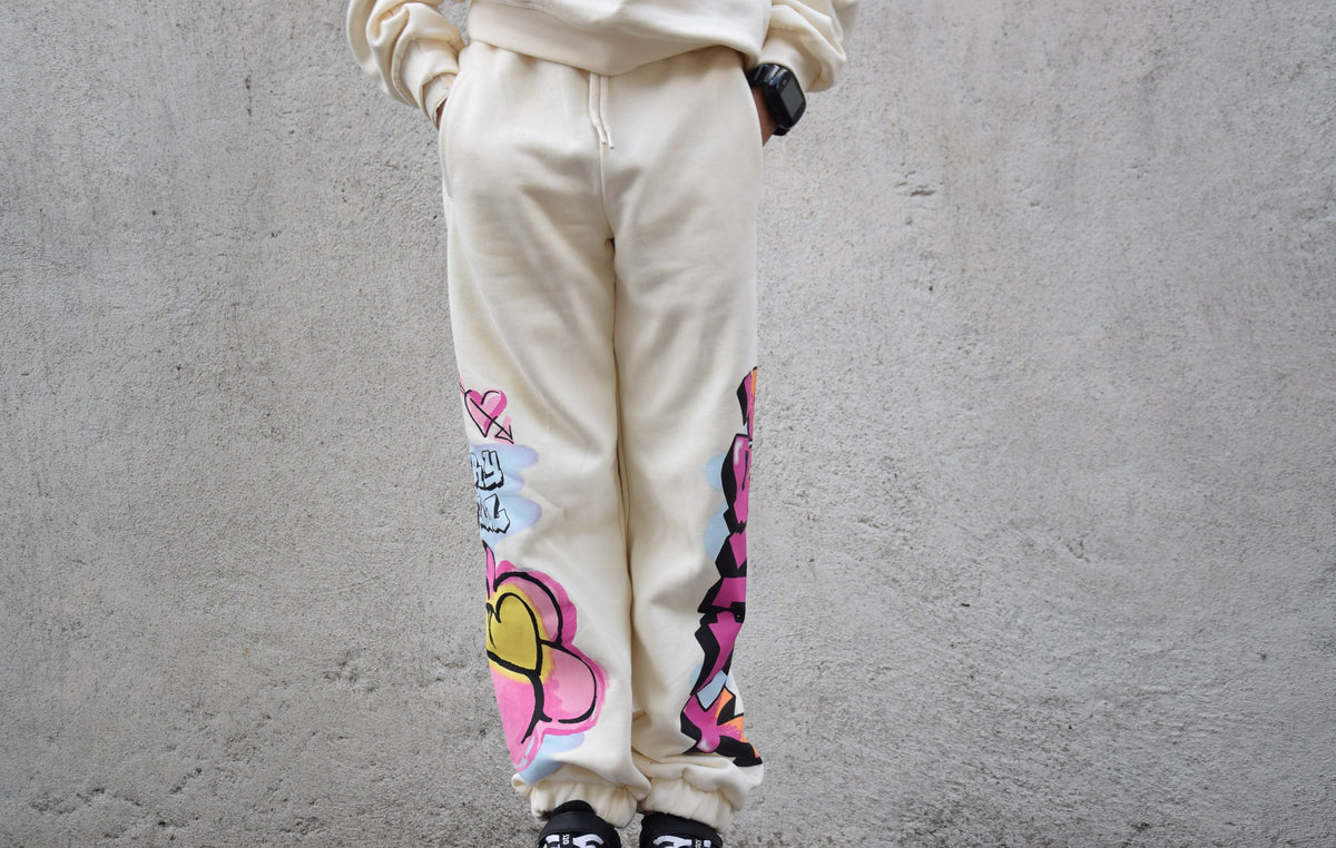 Pantaloni Felpa Ragazza Beige con Scritta