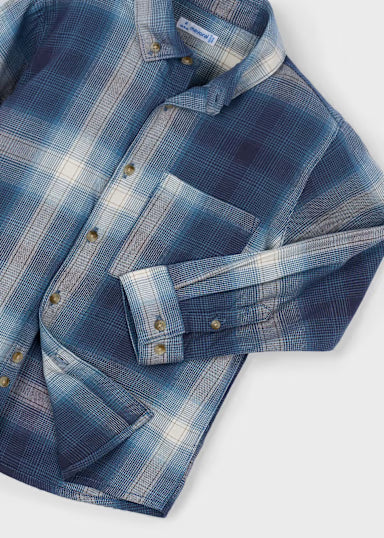 Camicia Manica Lunga Quadri Marino