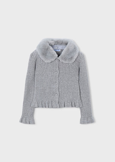 Cardigan Tricot Colletto Pell Argento