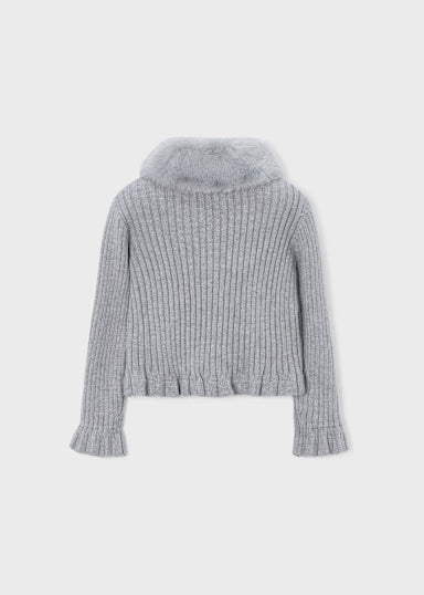 Cardigan Tricot Colletto Pell Argento