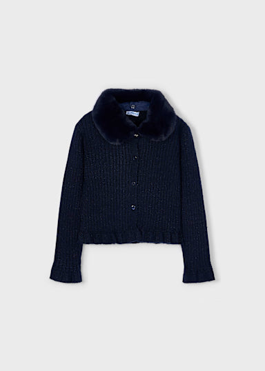 Cardigan Tricot Colletto Pell Marino