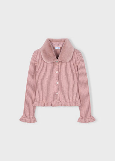 Cardigan Tricot Colletto Pell Cipria