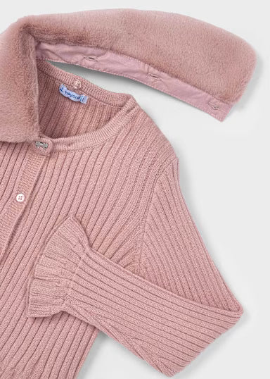 Cardigan Tricot Colletto Pell Cipria